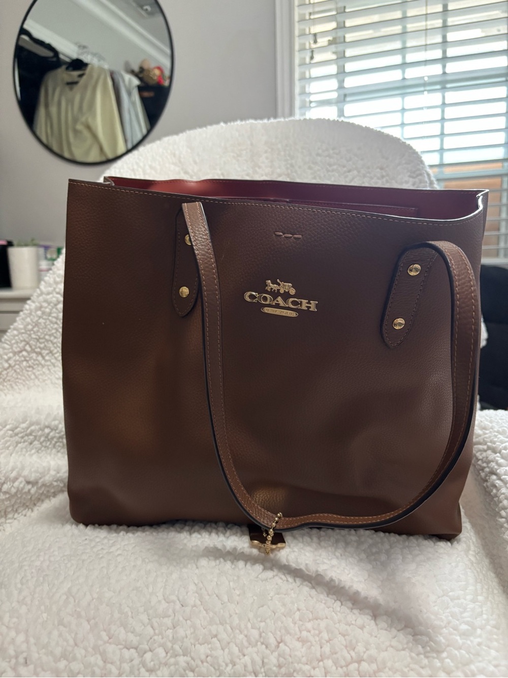 Coach Brown Leather Tote with Gold Logo and Hardware